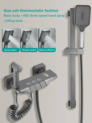 White Grey Deluxe Shower System Set Bathroom Rain Pressurized Shower Faucet Set Brass LED Digital Bathtub Shower Faucet Full Set