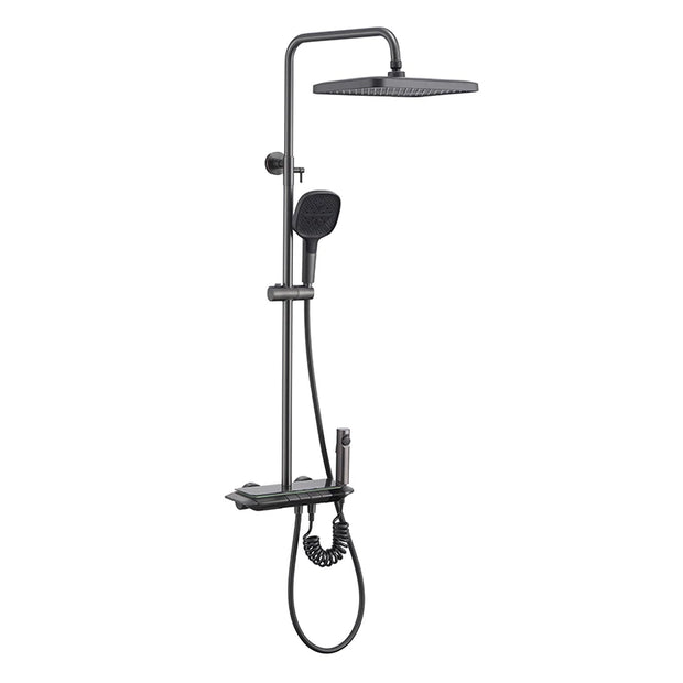Luxury Smart LED Bathroom Showers Wall Mounted Four Function Thermostatic Rainfall Shower Set