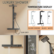 Luxury Led Display Brass Gun Grey Showers Wall Mounted Temperature Display Thermostatic Rainfall Bathroom Shower Sets