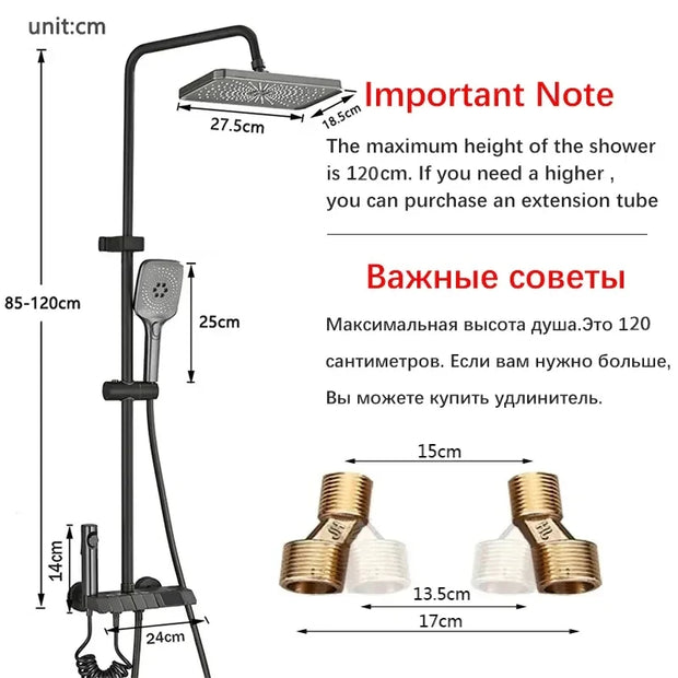Grey Shower System Set Bathroom Brass Showers Faucet Sets Digital 4 Way LED Rain Bathtub Hot Cold Piano Key Rainfall Shower Set