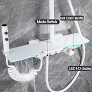 Upgrade White Bathroom Shower Set with LED Display Piano Keys Hot Cold Bath Shower Rain Shower Faucet Bathroom Accessories Brass