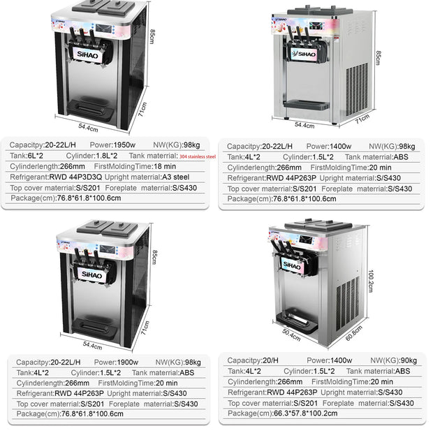Three flavored soft ice cream machine, capable of continuously producing 20-28 liters per hour, suitable for beverage stations