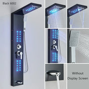 LED Shower Panel Waterfall Rain Shower Faucet Set SPA Massage Jet Bath Shower Column Temperature Display Mixer Tap Tower