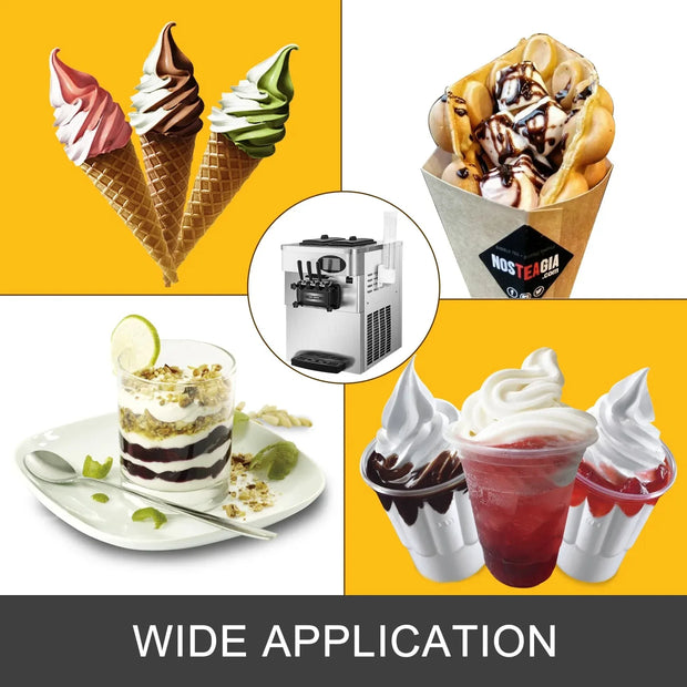 Sihao 20-28L/H Soft Ice Cream Maker Commercial Countertop Tricolor 2+1 Flavors Sweet Cones Freezing Equipment Vending Machine ﻿