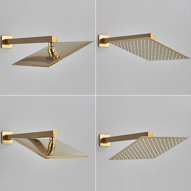 POIQIHY Brushed Golden Shower Faucets Wall Mount Concealed Shower Set Rainfall Bath Shower Mixers 2 ways Bathroom Mixer Tap