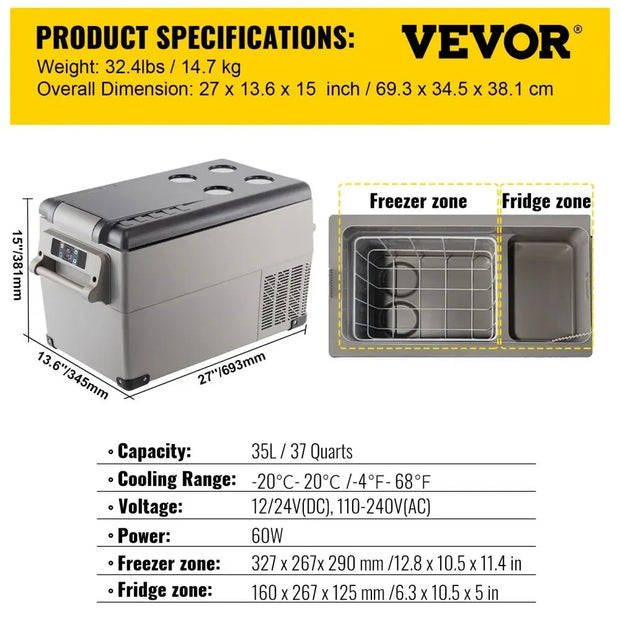 Sihao Car Mini Refrigerator Mini Fridge 15-55L Freezer Portable Compressor Cooler 12/24V DC 110-240V Ice Box for Camping
