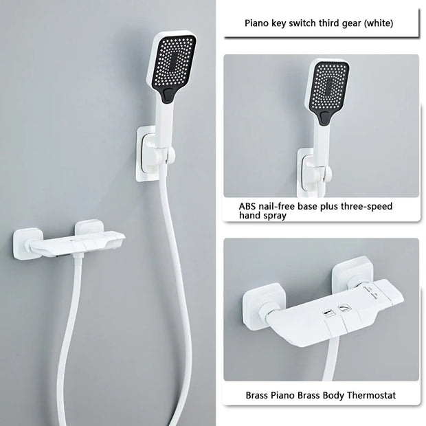 White Grey Deluxe Shower System Set Bathroom Rain Pressurized Shower Faucet Set Brass LED Digital Bathtub Shower Faucet Full Set