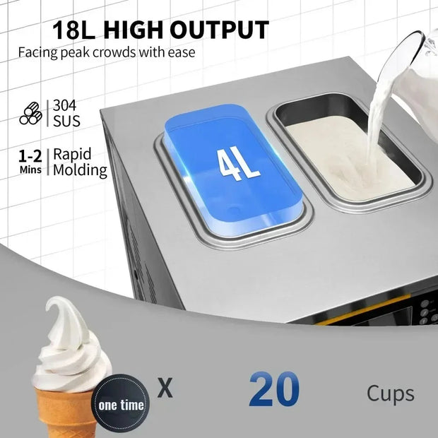 Sihao 1250W Pre-cooling Ice Cream Maker A126 Ice Cream Machine Soft Serve Machine Portable Big Capacity Ice Cream Machine