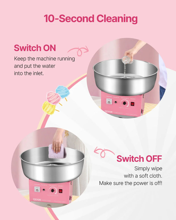 SucceBuy Electric Cotton Candy Machine Commercial Candy Floss Sugar Maker with 20.5 in Stainless Steel Bowl Sugar Scoop Pink