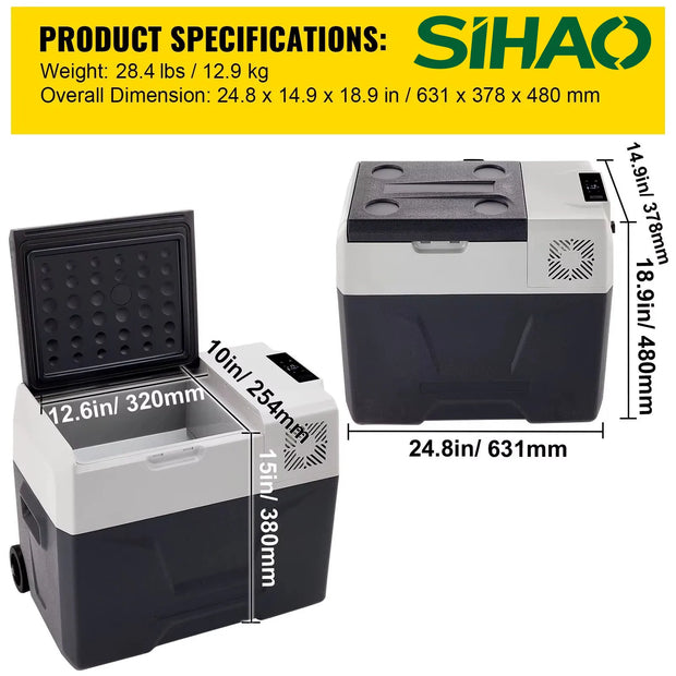 SIHAO 30/40/50L Portable Car Fridge - 12/24V Dual Zone Compressor Cooler for Truck/RV/Boat Outdoor Camping & Home, DC/AC Freezer
