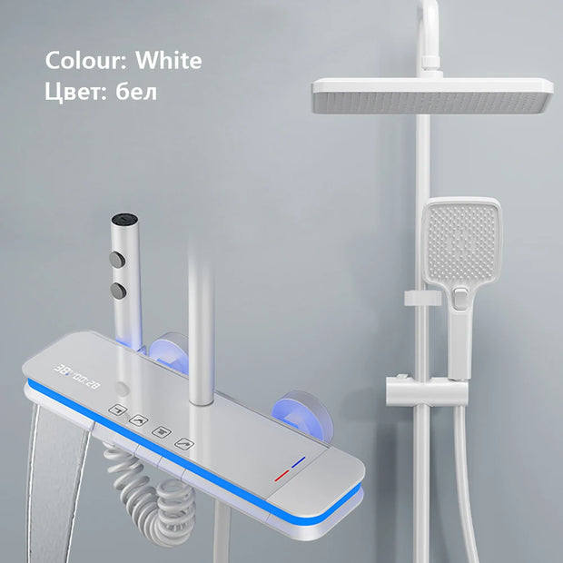 Luxury Shower System Set Waterfall Rainfall Black Bathroom Smart Faucet Digital Display Bathtub Thermostat Mixer Shower Full Set