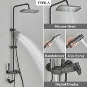Grey Shower System Set Bathroom Brass Showers Faucet Sets Digital 4 Way LED Rain Bathtub Hot Cold Piano Key Rainfall Shower Set