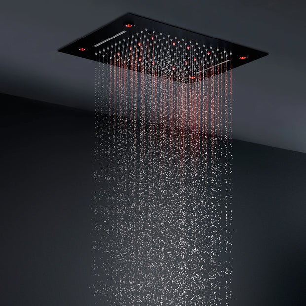 OLEFY Bathroom Shower Head 360*500MM Matte Black Thermostatic Concealed Faucet Hand Shower Ceiling LED Shower Set