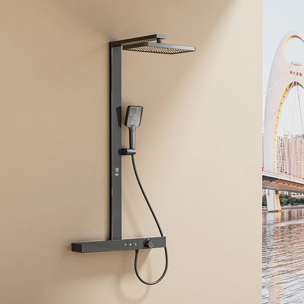 Luxury Led Display Brass Gun Grey Showers Wall Mounted Temperature Display Thermostatic Rainfall Bathroom Shower Sets