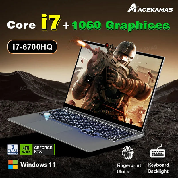 ACEKAMAS 16" Gaming Laptop intel Core i7-6700HQ GTX 1060 IPS 1920*1200 Notebook PC 16GB RAM 1TB SSD Windows 11 Laptop Computer