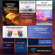 CRELANDER Laptop AMD Ryzen 8845HS Processor 8Cores 16 Thread  16 Inch LCD 2560*1600-165HZ DDR5 Notebook Computer Gaming Laptops