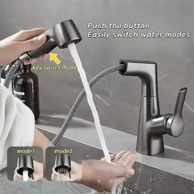 Rotary Pull-out Type Bathroom Faucet Hot and Cold Water Outlet Sink Faucet Three Mode Water Outlet Bathroom Sink Faucet Tap Tap