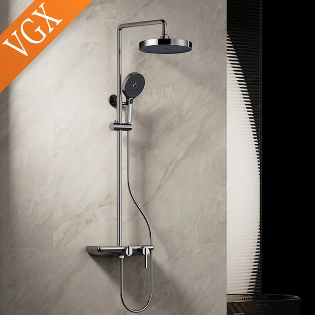 VGX Bathroom Shower System Set Modern Shower Faucet Set 3-way Rainfall  Shower Set Shower Mixer Crane with Hand Shower Set Grey