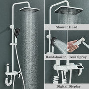 Grey Shower System Set Bathroom Brass Showers Faucet Sets Digital 4 Way LED Rain Bathtub Hot Cold Piano Key Rainfall Shower Set