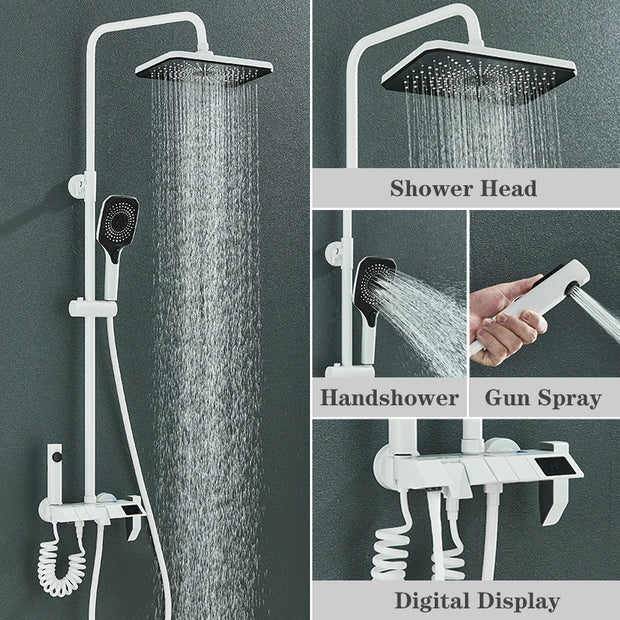 Grey Shower System Set Bathroom Brass Showers Faucet Sets Digital 4 Way LED Rain Bathtub Hot Cold Piano Key Rainfall Shower Set