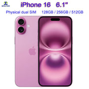 6.1" Original iPhone 16 Mobile Phone 128GB 256GB 512GB ROM Super Retina XDR OLED 48MP Cameras iOS 18 5G LTE Smartphone