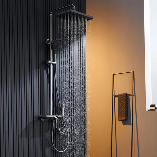 Luxury Smart LED Bathroom Showers Wall Mounted Four Function Thermostatic Rainfall Shower Set