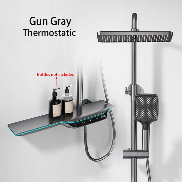LED Digital Bath Shower Faucet Bathroom Atmosphere Hot Cold Mixer Shower System Bathtub Wall Mount SPA Rainfall Thermostatic Set