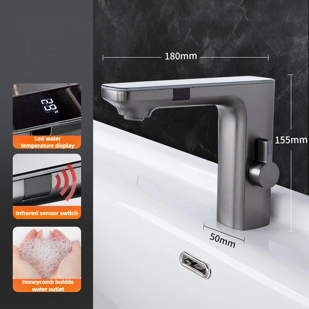 Smart Sensor LED Faucet Bathroom Basin Infrared Faucet Kitchen Sink Mixer Tap Hot and Cold Vanity Touchless Tap Digital Display