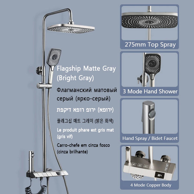Piano Keys Shower System Set Bathroom Shower Set Gray Black Bathtub Hot and Cold Shower Faucet LED Digital Copper Tap Shower Set