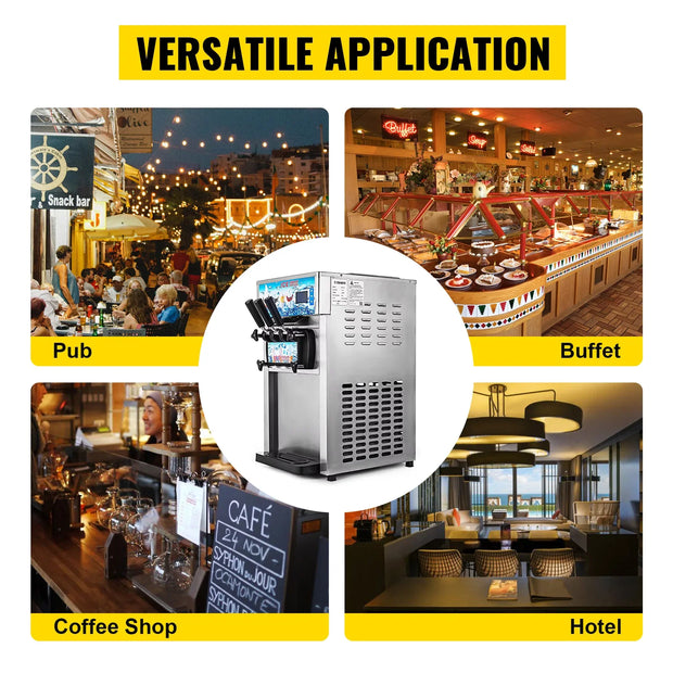 VEVOR Commercial Ice Cream Machine 3-flavor Yogurt Maker One-click Clean 18L/H LCD Display New Soft Ice Cream machine for Home