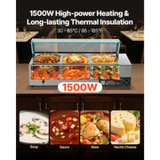 SucceBuy Commercial Food Warmer Electric Stainless Steel Steam Food Warmer with Glass Cover 3-Pan Countertop Buffet Bain Marie
