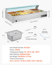 SucceBuy Commercial Food Warmer Electric Stainless Steel Steam Food Warmer with Glass Cover 3-Pan Countertop Buffet Bain Marie