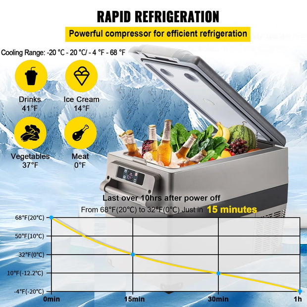 VEVOR 35L/45L/55L Car Fridge Freezer, Portable Compressor Cooler for Vehicles, Travel, Outdoor & Home Use