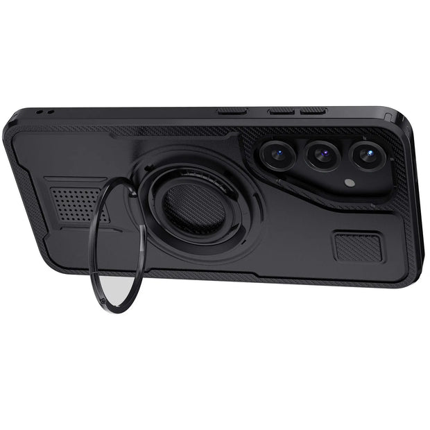 For Samsung Galaxy S25 S25 Plus S25 Ultra 5G Phone Case Hybrid Shockproof Double Ring Kickstand Rugged Cover Black