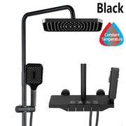 Grey Shower System Set Bathroom Digital LED Rain Showers Faucet Brass Bath Thermostat Rainfall Shower 4 Way with Bidet Taps Sets
