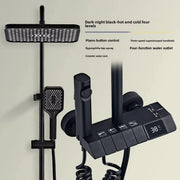 Kit de ducha de cobre completo con pantalla LED, botón de piano para baño, cabezal de ducha de refuerzo, nuevo modelo 2025