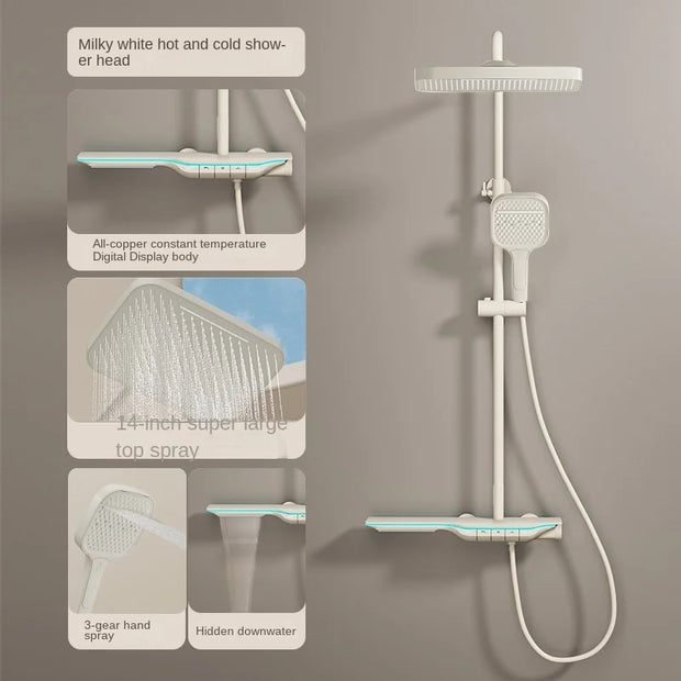 Light Luxury Intelligent Digital Display Thermostatic Shower Set With Ambient Light Piano Keys Bathroom Brass Booster Shower Set