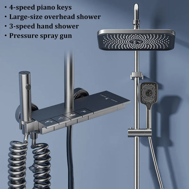 Space Aluminum Household Gun Gray Digital Display Shower Set Hotel Bathroom Shower Atmosphere Light Shower Full Set