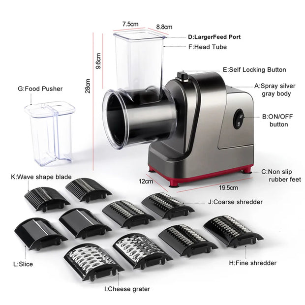 250W 5 in 1 Electric Vegetable Slicer Shredder Automatic Salad Shooter Machine Carrot Cabbage Cutter Multifunctional Kitchen Tool