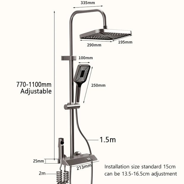 Piano Keys Shower System Set Bathroom Shower Set Gray Black Bathtub Hot and Cold Shower Faucet LED Digital Copper Tap Shower Set