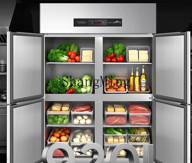 ZYY commercial four-door refrigerator vertical stainless steel large-capacity double-temperature freezer