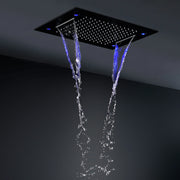 OLEFY Bathroom Shower Head 360*500MM Matte Black Thermostatic Concealed Faucet Hand Shower Ceiling LED Shower Set