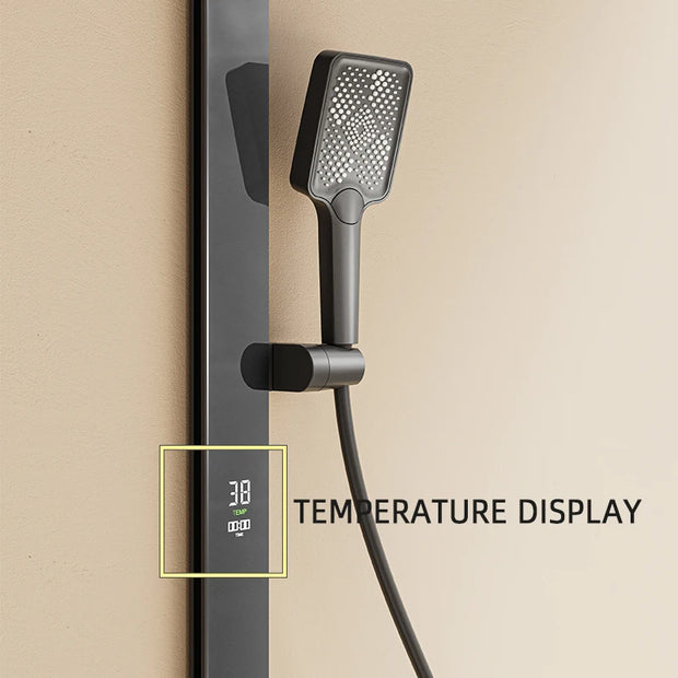 Luxury Led Display Brass Gun Grey Showers Wall Mounted Temperature Display Thermostatic Rainfall Bathroom Shower Sets