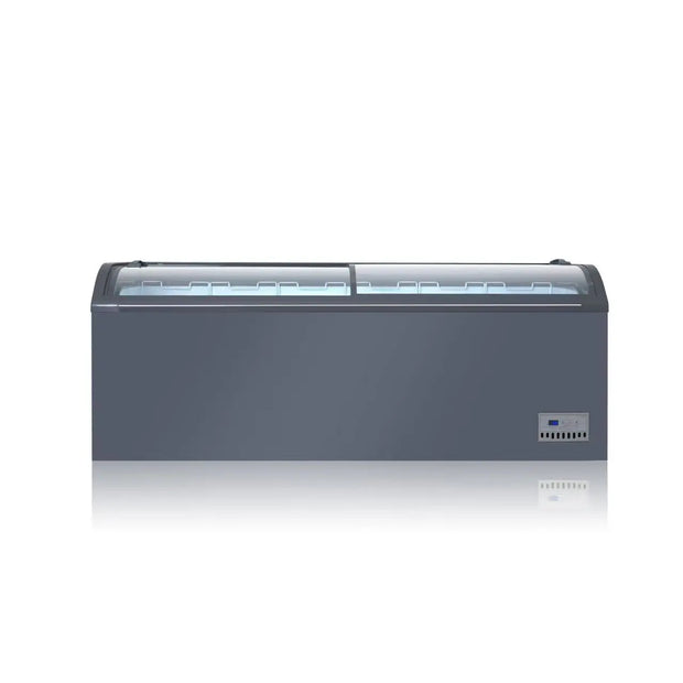 Curved Sliding Glass Door Deep Freezer Two-Door Supermarket Chest Freezer for Seafood Frozen Food Fish Cooling Refrigerator