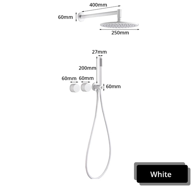 Matte Black Shower Faucet Set Bathroom Wall Mounted 2 Ways Embedded Box 10 Inches Rainfall Shower Concealed Bathroom System Set