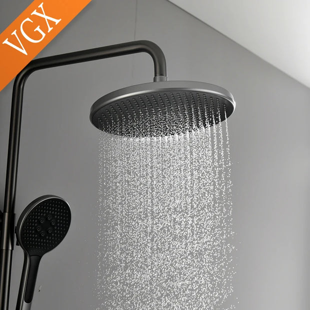 VGX Shower System Set Gold Bathroom Shower Head Set Luxury Shower Faucet Set 3-way Rainfall Shower Mixer Crane Black Grey Chrome