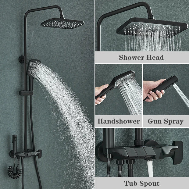 Grey Shower System Set Bathroom Brass Showers Faucet Sets Digital 4 Way LED Rain Bathtub Hot Cold Piano Key Rainfall Shower Set