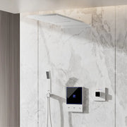 Luxury Gun Grey Brass Wall-Mounted Thermostatic Shower Set Rainfall LED Display&3 Spray Modes Anti-Scald Bathroom Mixer System