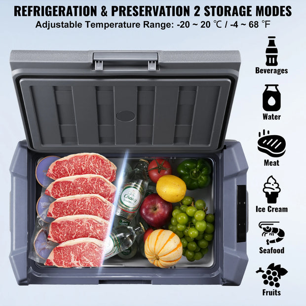 SucceBuy 30/37/45L Car Refrigerator Single Zone Portable Freezer&Built-in Light Compressor Cooler for Outdoor Camping RV