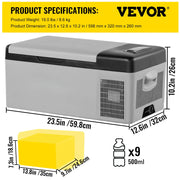 SucceBuy 9L 15L Car Refrigerator Portable Compressor Fridge Freezer Cooler 12V/24V DC 110-240V AC RV Travelling Camping Fishing